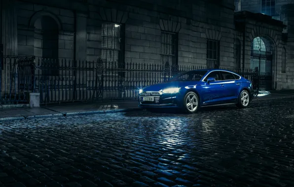 Audi, Night, Blue, Street, Car, 2.0, Sportback, 2017