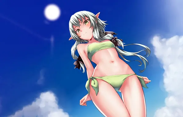 Picture girl, sexy, cleavage, green eyes, long hair, boobs, anime, beautiful