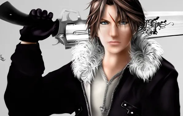 Picture weapons, art, jacket, pendant, guy, chain, Final Fantasy, revolver