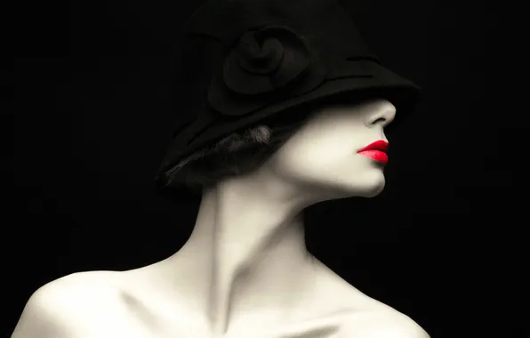 Picture girl, retro, lips, hat, Cat in the Hat