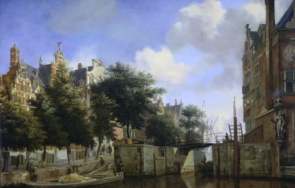 Oil, picture, the urban landscape, Martelaarsgracht in Amsterdam, Jan van der Heyden