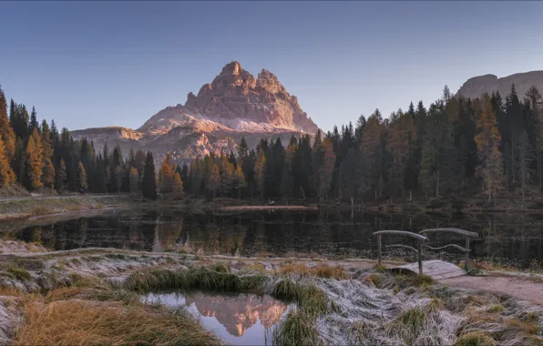 Autumn, landscape, mountains, nature, lake, Italy, the bridge, landscape