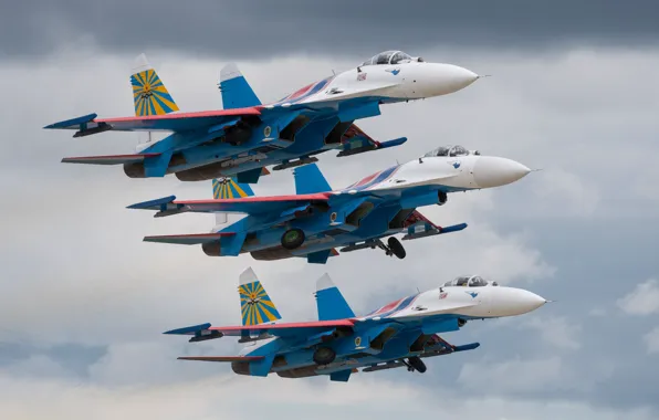 Fighters, fighter-interceptor, Su-27P, Russian Knights, Sukhoy Su-27