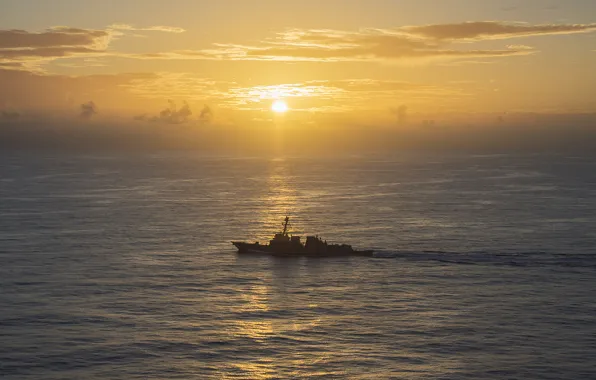 Picture sunset, weapons, ship, PHILIPPINE SEA, USS Michael Murphy (DDG 112), guided-missile destroyer