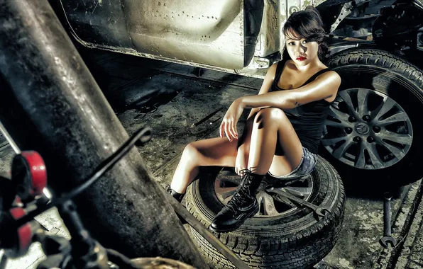 Picture girl, garage, Asian