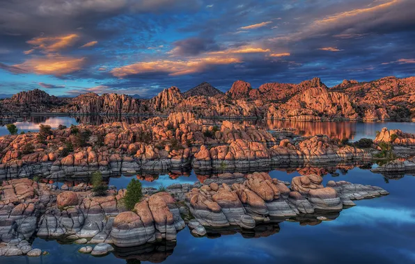 Lake, stones, rocks, Prescott, Watson Lake, Arizona.