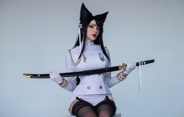 Katana, stockings, lace, cosplay, Xenon, Cosplay, cosplay girl, Alin Ma