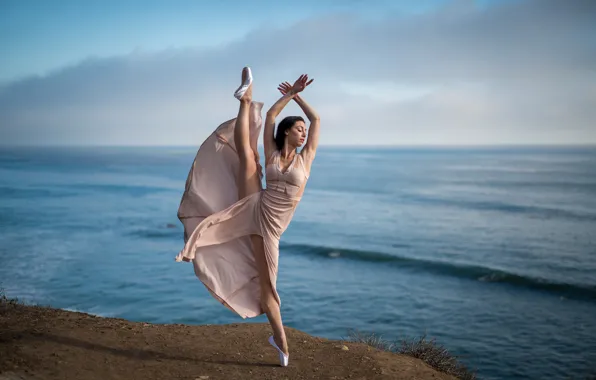 Picture sea, girl, pose, photo, model, legs