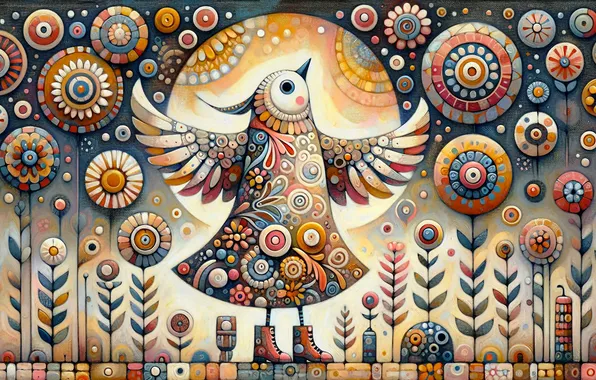 The sun, flowers, pose, bird, patterns, wings, styling, boots