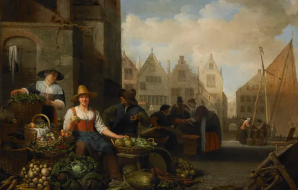 Picture trees, the city, oil, picture, Vegetable Market, Hendrik Martens Sorgue