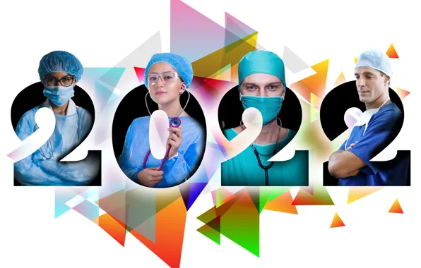 People, New year, Collage, Four, Protection, 2022, Hospital, Doctors