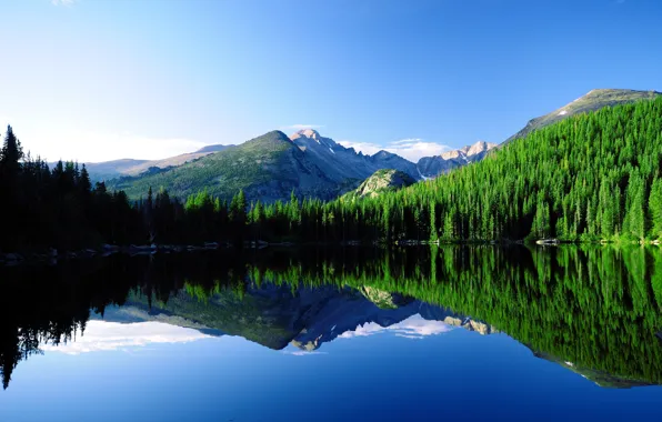 Reflection, Mountains, Lake, The slopes