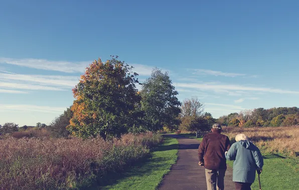 Picture landscape, trail, track, walk, an elderly couple