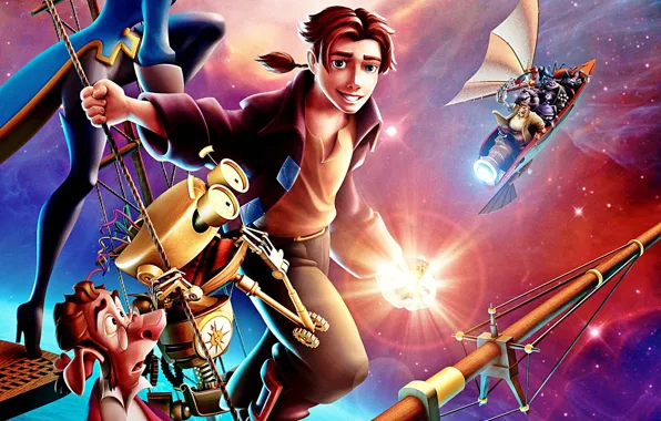 Space, ship, stars, pirates, Disney, adventure, Treasure planet, John Silver