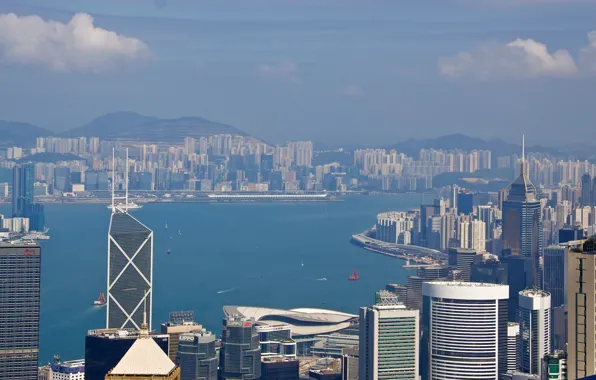 Hong Kong, haze, skyscrapers, Hong Kong, Victoria Peak