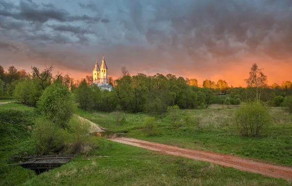 Picture Alex Sannikov, nature, village, road, Smolnevo, the evening, landscape, sunset