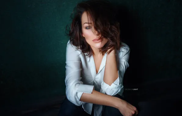 Look, girl, background, hair, portrait, hands, blouse, Alexander Drobkov-Light