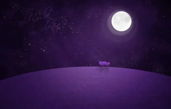 The moon, romance, stars, heart, valentine, purple planet
