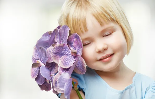 Eyes, flowers, children, mood, girl