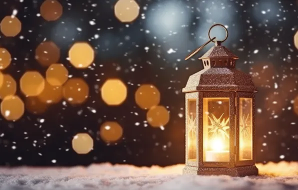Winter, light, snow, fire, candle, Christmas, flashlight, lantern
