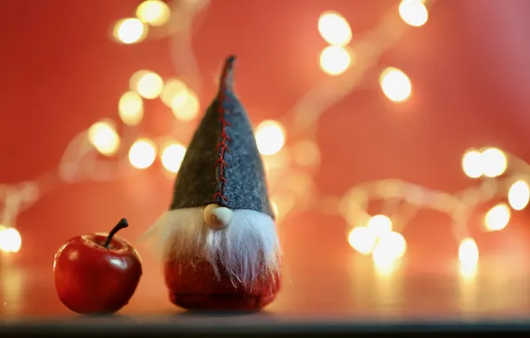 Lights, toy, Apple, doll, nose, Christmas, New year, beard