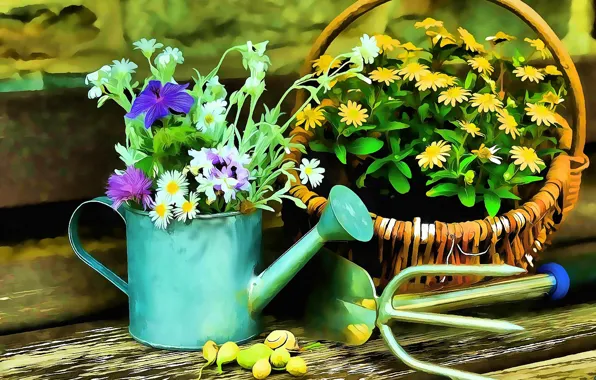 Picture Flowers, Figure, Basket, Art, Art, Flowers, Still Life