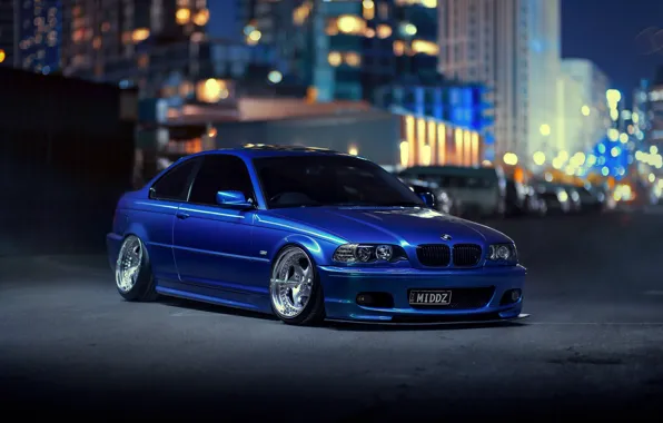 Picture night, the city, lights, BMW, blue, bokeh, E46, 3-Series