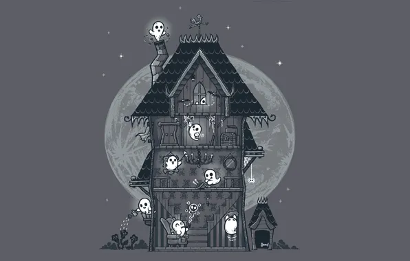 Picture house, the moon, bring, ghosts, Halloween