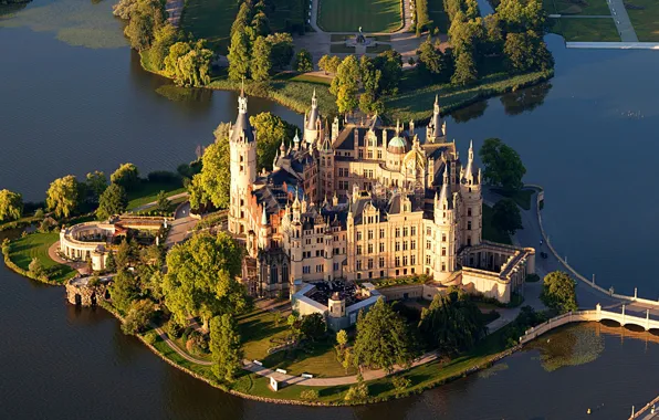 Picture river, castle, Germany, Schwerin, Schwerin