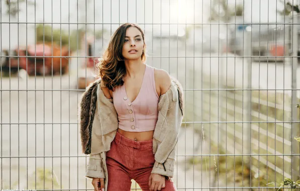 Picture model, portrait, makeup, figure, the fence, jacket, hairstyle, Sarah