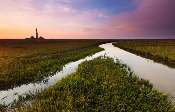The sky, grass, river, paint