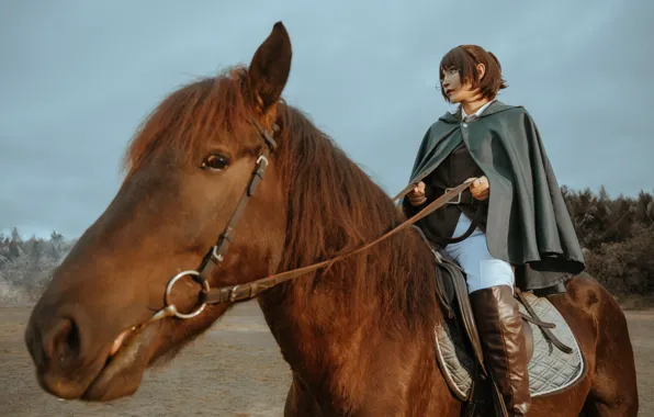Beautiful, Asian, Model, Woman, Glasses, Pretty, Outdoor, Horse