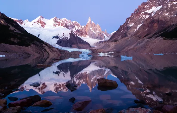 Snow, mountains, lake, Argentina, Patagonia, Lago Torre, Los Glaciares National Park