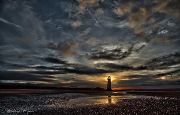 Picture the sky, sunset, clouds, lighthouse