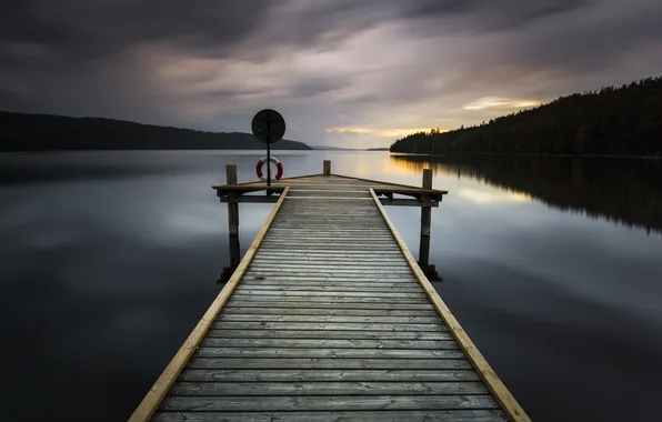 Landscape, night, bridge, lake