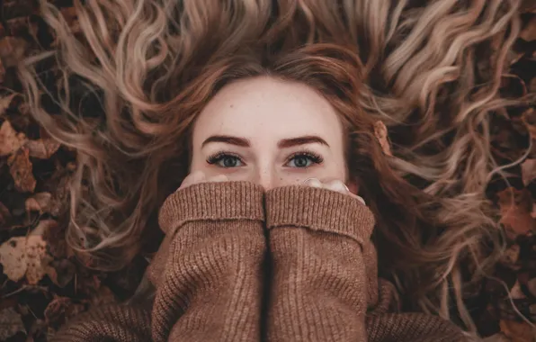 Picture hair, Gennady Lamonov, Victoria Burova, curls, leaves, girl, Gennady Limonov