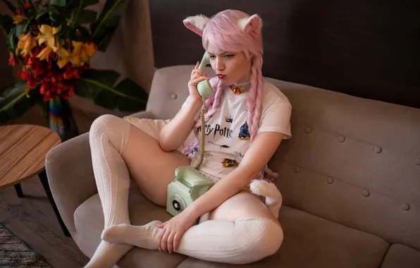 Picture flowers, pose, feet, model, phone, beauty, cutie, ears