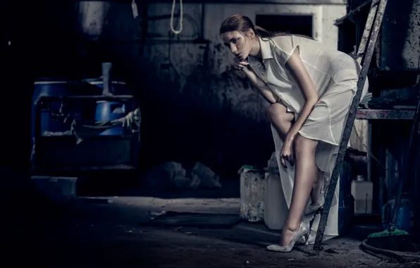 Picture pose, model, dress, ladder, shoes
