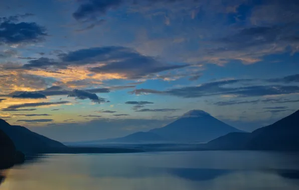 The sky, clouds, landscape, mountains, blue, hills, mountain, the volcano