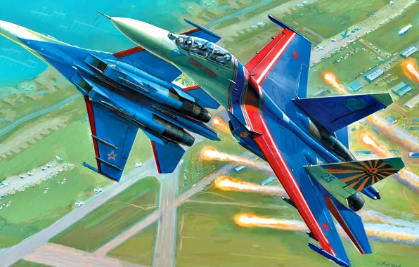 Picture art, Russia, weatherproof, Su-27UB, Russian Knights, the fourth generation fighter, Soviet/Russian, Videoconferencing Russia