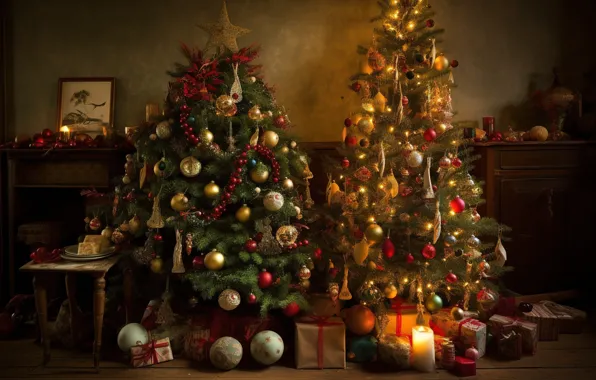 Picture winter, decoration, room, balls, tree, interior, New Year, Christmas