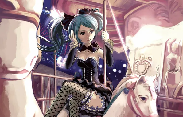 Girl, art, carousel, vocaloid, hatsune miku