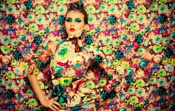 Girl, flowers, style, model, photoshop, makeup