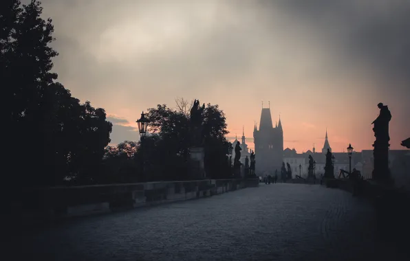 Bridge, Prague, Czech Republic, Dawn, Prague, Praha, Gothic, Karluv Most
