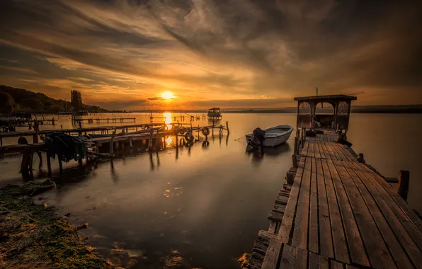 Sea, the sky, clouds, landscape, sunset, nature, boat