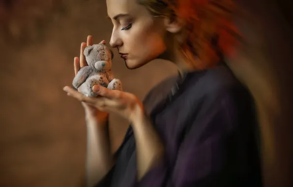 Girl, model, blur, soft toy, Sergey Borisov