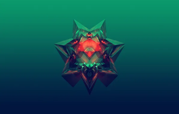 Abstraction, star, faces, crystals, the reflection, abstraction, Justin Maller, dark green background