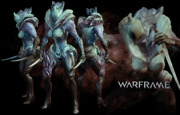 Being, soldiers, cyborg, black background, character, Warframe, view from different sides