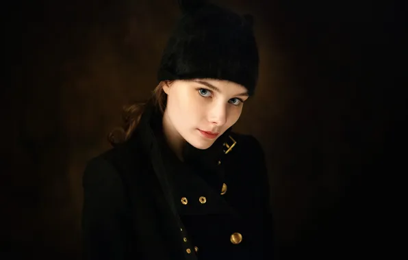 Picture hat, portrait, coat, Anastasia Tonitsoy