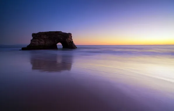 Sea, beach, the ocean, rocks, seagulls, arch